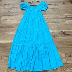 Blue Tiered Ruffled Sundress with Puff Sleeves